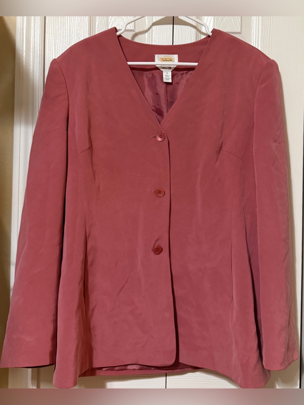 Talbots Pure Silk Mauve Blazer Jacket Womens 14 Button Front Lined Classic Fit